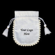 White Designer Jewelry Pouches with Custom Logo, Drawstring Packaging Pouch with PomPom 100 pcs β CraftJaipur